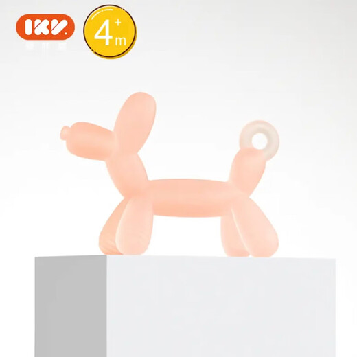IKV (IKV) small mushroom baby teether for 3 months old, anti-eating hand and oral chewing gum for 0-6 months, 4 months+ balloon dog teether-powder, free storage box