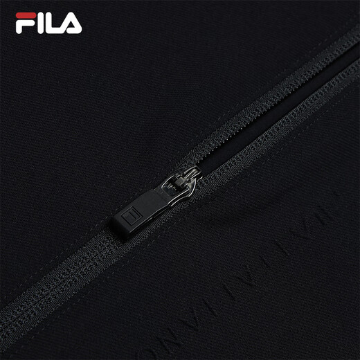 FILA 斐乐官方男装针织长袖外套2025夏新款休闲基础立领运动上衣 正黑色-BK L 175/96A/L