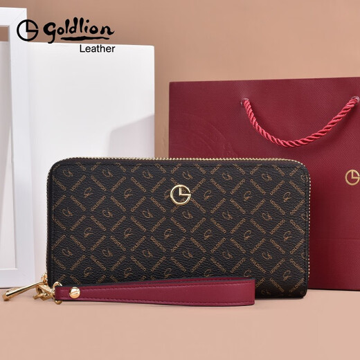 GOLDLION G+ Goldlion women's bag 2025 new clutch bag women's banquet feeling light luxury brand high-end double zipper mother style (coffee color)