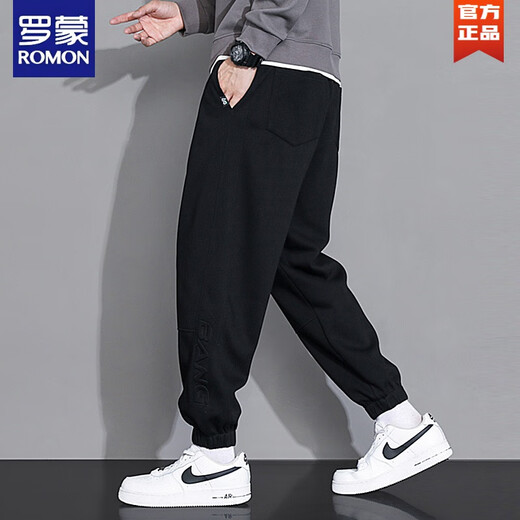 罗蒙（ROMON）男士秋冬季大码宽松束脚裤潮流加绒休闲卫裤休闲时尚百搭黑色运动 浅灰色【9272】 6XL