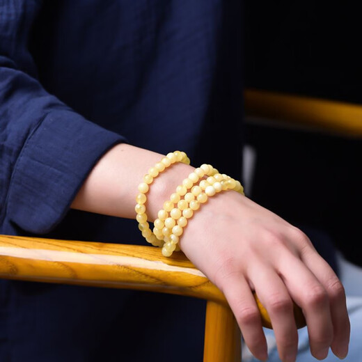 DL 1998 Fat Donglai same style beeswax bracelet 108 pieces natural chicken oil yellow bracelet Buddha beads old amber beads for men and women chicken oil yellow 6mm