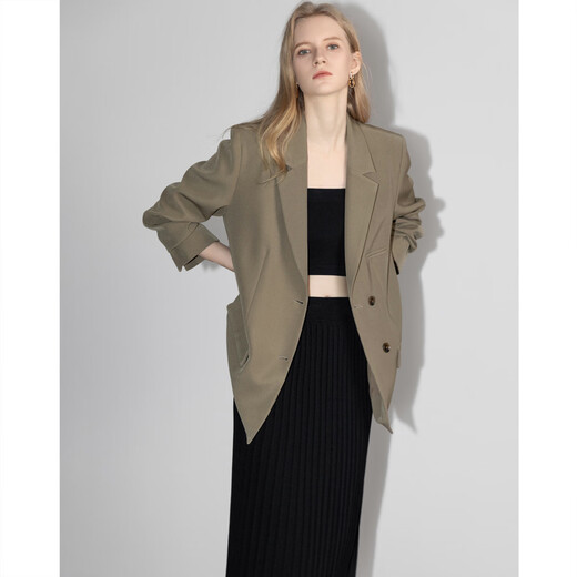 Demana's popular item, restrained and highly cultivated spring and autumn new flat lapel shoulder pad suit silhouette suit jacket women's top