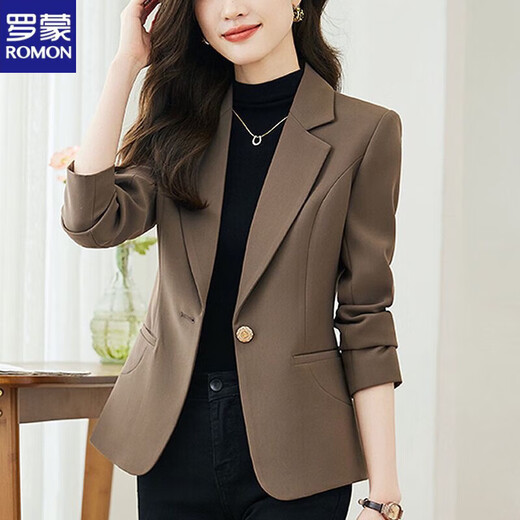 ROMON Western Style Suit Jacket Women's 2026 New Spring and Autumn Temperament Top Slim Fit Casual Small Suit Brown Spring Summer Single Layer M Reference Recommendation 110-120 Jin Jin is equal to 0.5 kg