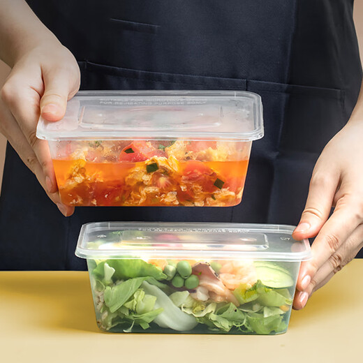Disposable lunch box with lid, thickened household lunch box, lunch box, rectangular, round, transparent take-out packaging box, small bag, 750 square, 20 pieces
