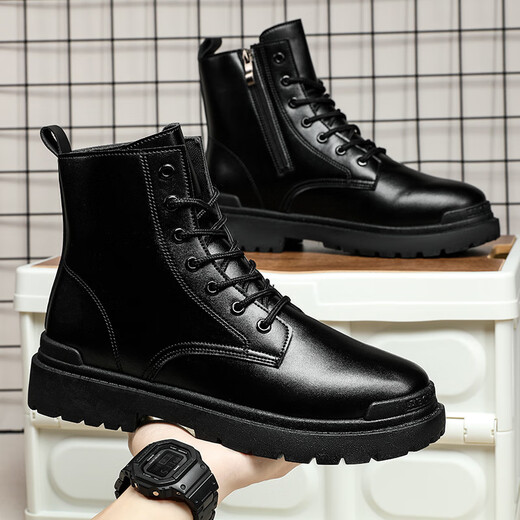 Xier Martin Boots Männer Neue High-Top British Style-Arbeitsstiefel Trendy Retro Lederstiefel dicke Motorradstiefel Männer schwarz 43