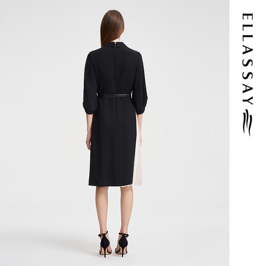 ELLASSAY [Même modèle à Tong Yao] Spring New Two-Color Spliced Three Acid Robe Acid for Women EWF351Y15100 Classic Black L