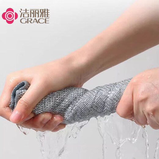 Jie Liya (grace) steel wire rag thickened double-sided mesh kitchen special brush pot strong decontamination silver wire cleaning cloth thickened three layers 5 pack 20*20cm