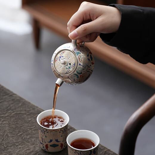 Xin Yu Li Dunhuang gilt silver tea set set housewarming newlywed father's birthday gift for men and women to send father's retirement commemorative gift