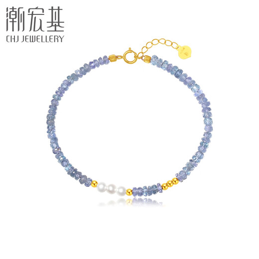潮宏基18K金珍珠坦桑石手链彩金女手饰 小确幸 SCK35900002 0.001克拉
