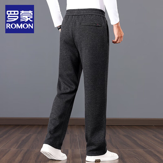 ROMON high-end wool-containing casual pants for men in autumn and winter, loose straight heavyweight sports woolen pants for middle-aged and elderly dads, high-grade gray XL