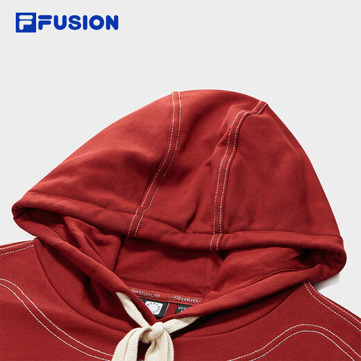 FILA FUSION women's trendy hooded sweatshirt winter new fashion casual knitted top wine milk red-WI S