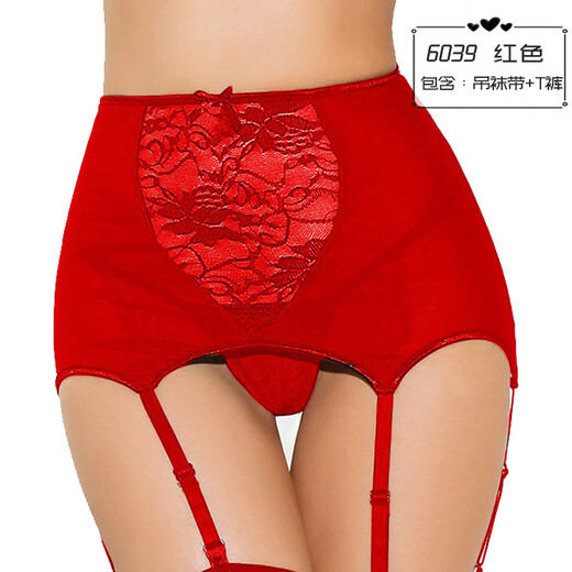 Fantasy European and American sexy lingerie sexy lace hollow high waist garter belt sexy lingerie suit large size red S
