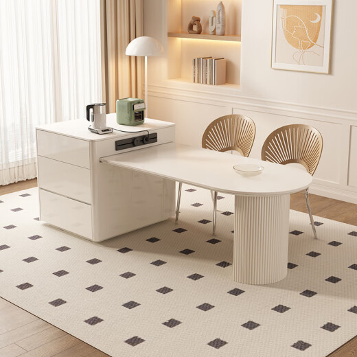 Pashaman Dining Table Rock-pan island dining table integrated Nordic cream style small apartment retractable multi-function household 1052Y 1.75-2.2 meters telescopic dining table + 4 dining chairs (1047) Designer's new model