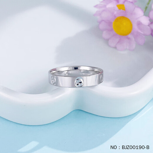 Jibaolou PT950 platinum ring for men and women, couple style, screw pattern, rice-shaped fixed mouth platinum ring, size 12, 4.95g