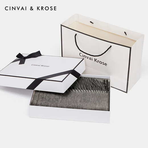 CinvaiKrose autumn and winter scarf women's pure wool 100% warm scarf double-sided shawl boys birthday Christmas gift for girls gray limited gift box packaging