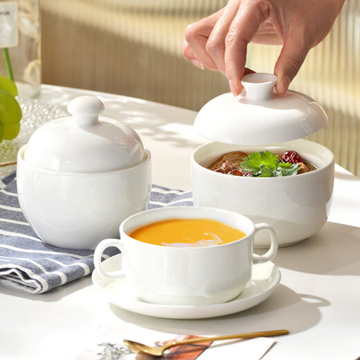 Porcelain Xiuyuan steamed egg bowl bone china with lid, creative small size, cute household soup, stewed bird's nest for one person, exquisite and beautiful stew pot, 4-inch stew pot (300ml)