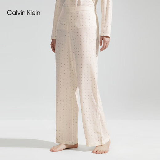 Calvin Klein内衣【七夕礼物】秋季女士ck满印半松紧休闲家居长裤睡裤QS6850 LNB-牛乳白 XS