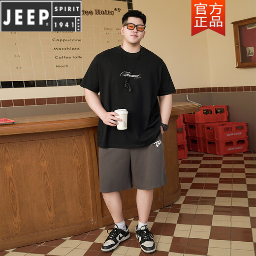 JEEP SPIRIT美式休闲大码纯棉短袖T恤男夏季潮流ins胖子宽松加肥加大圆领半袖 A6623-白色 2XL (建议140-160斤)