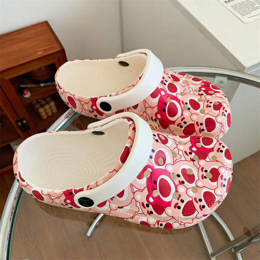 Yuou 2025 Summer Nuevos zapatos para padres e hijos Sandalias para niños Bolsas y mujeres grandes, medianas y pequeñas zapatillas de playa para bebés Smn Strawberry Bear 38-39 (adecuado para 37-38)