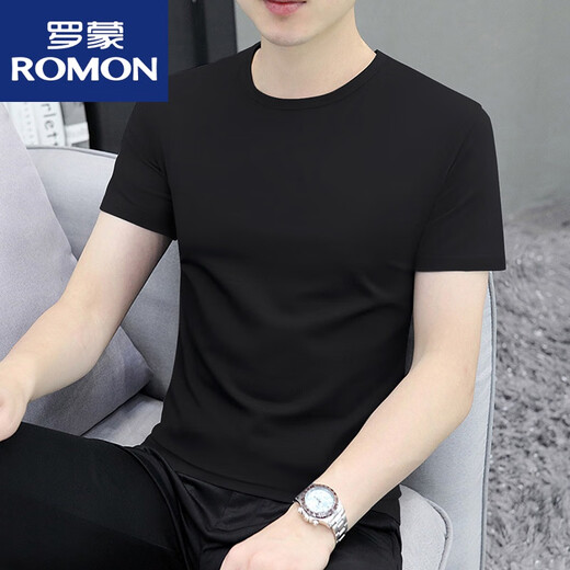 ROMON 32 pieces 200g round neck men's short-sleeved T-shirt 2025 summer new slim fit versatile bottoming shirt top ZY201 white 2XL (145Jin Jin is equal to 0.5kg ~160Jin Jin is equal to 0.5kg)