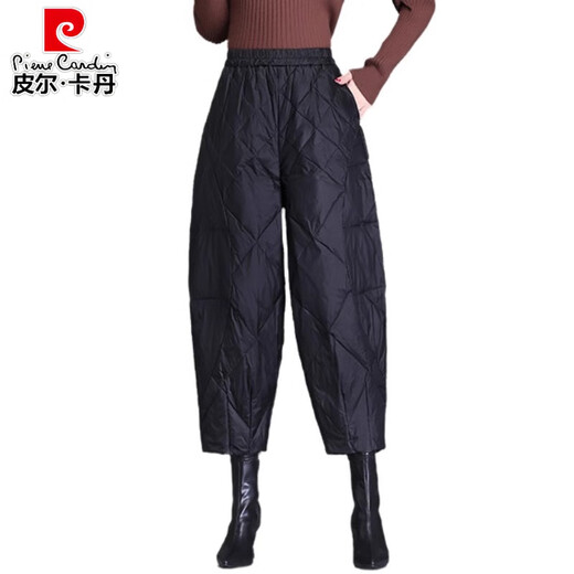Pierre Cardin plus velvet thickened down pants for women winter outer wear 2025 new mom minus 40 degree warm pants cotton pants black L 105-120Jin Jin equals 0.5 kg