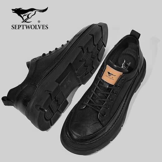 Septwolves men's shoes winter 2025 new business casual shoes men's thick-soled wear-resistant work shoes retro trendy casual leather shoes for men black 40