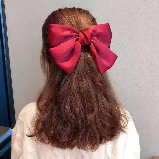 Lingmeng Korean style bow hairpin, princess hair, hair accessories on the back of the head, spring clip, big children's hairpin, performance accessories, red hairpin 1 piece