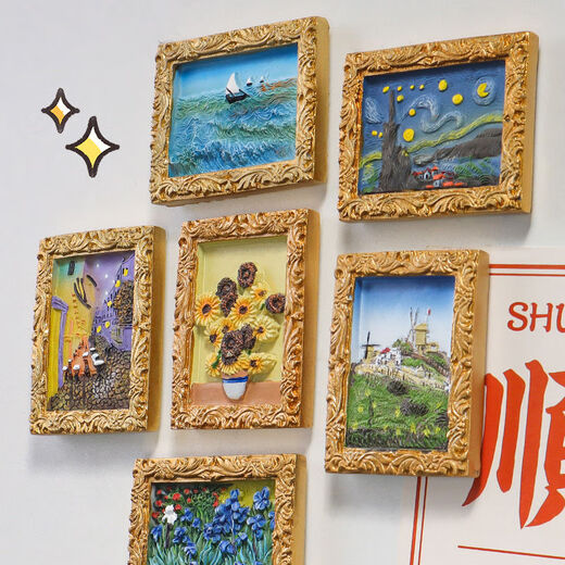 Pintas famosas tridimensionales 3D, pinturas al óleo decorativas magnéticas, fúnebre divertida y creativa Minagre magnética Resina de hierro pintado a mano Retro Absorción magnética Magre