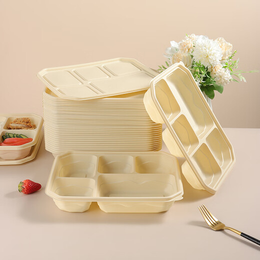 Baiji corn starch disposable lunch box biodegradable microwave lunch box with lid packed fast food lunch box 5 compartments * 20 sets