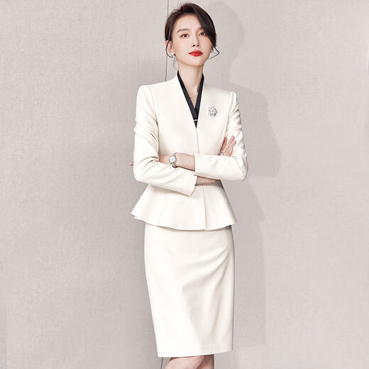 Sugargirl off-white high-end professional suit women's suit skirt executive formal wear case customer service front desk reception overalls off-white long-sleeved suit + black shirt + skirt M