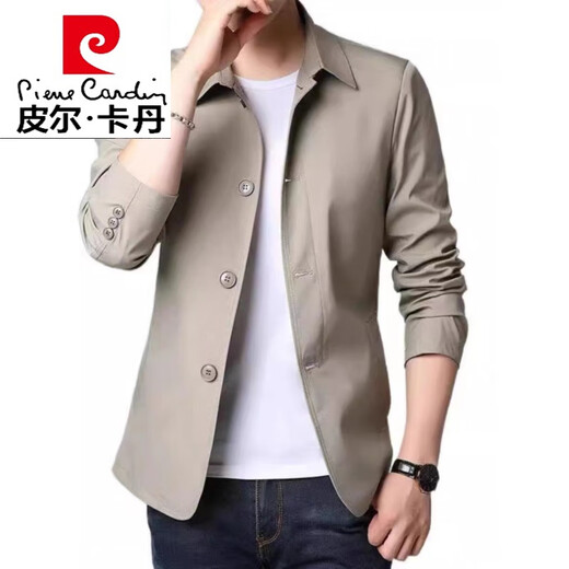 Pierre Cardin Spring y Autumn Men's Business Chaqueta casual traje de mediana edad y jóvenes solapa de color sólido delgado chaqueta del viento delgado gris claro 1048 m [sugerido 98-118jin [Jin iguala 0.5 kg]]]