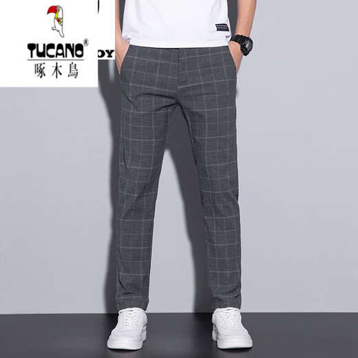 Pic pantalon à plaid de pic (Tucano) pantalon de style coréen pantalon long en vrac de style coréen