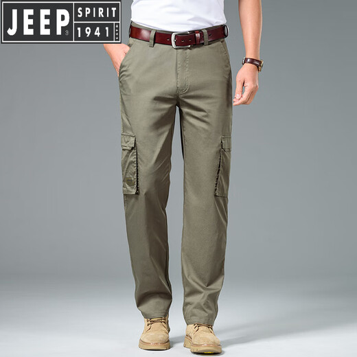 JEEP SPIRIT吉普军绿色工装裤男夏季薄款宽松多口袋直筒高端休闲裤子春秋新款 SG-J9922灰色【纯  棉】 薄款 32 【腰围2尺5】