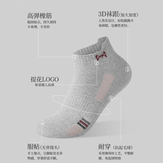 猫人男士袜子男春秋款100%纯棉抗菌防臭吸汗短筒袜透气运动休闲篮球袜