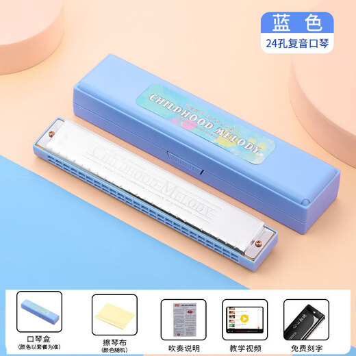 嘉德瑞口琴24孔复音c调初学者学生入门儿童男女自学专用口风琴乐器 C调24孔复音-粉色 +全套