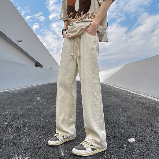 NEW OR MODE American retro washing jeans men's spring and autumn cleanfit straight-flare pants trendy brand handsome trousers off white XL