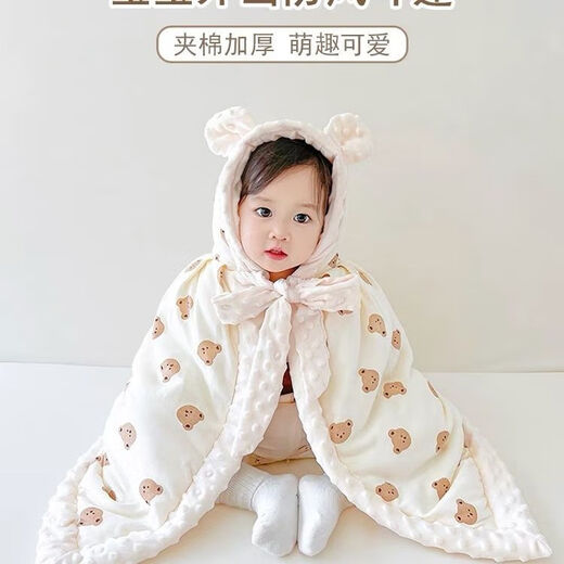 Snoopy baby cloak, autumn and winter outdoor windproof and warm baby hooded quilt, winter thickened children's coat, doll bear cloak (thick quilted), one size fits all 100 (suitable for babies aged 0-6)