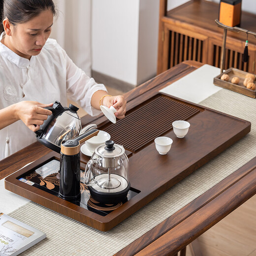 Chenshi tea tray solid wood home Bakelite style office tea set complete set fully automatic Kung Fu tea table kettle integrated Huanghuali color Pinyi 80*43 open style without electrical appliances