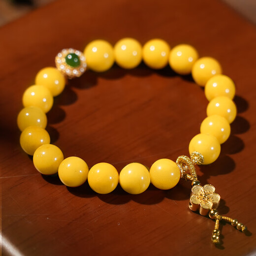 Qingchengshan Cultural and Creative Beeswax Bracelet Amber Chicken Fat Yellow Nanhong Bracelet Women's Turquoise Raw Mineral Transfer Buddha Beads Birthday Gift Beeswax Plum Blossom Bracelet Has Been Fragranced