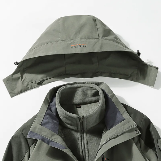 JEANSWEST outdoor jacket men autumn and winter loose sports jacket men mountaineering jacket three-in-one two-piece set men's clothing B723-2299 gray 2XL