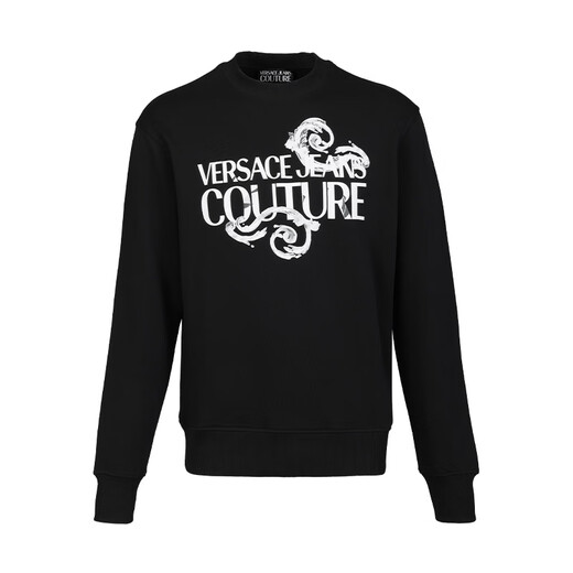 VERSACE JEANS COUTURE奢侈品男装男士圆领字母印花卫衣长袖T恤12127礼物 黑色 2XL