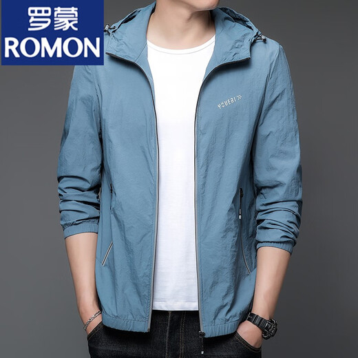 Romon Brand Sonnenschutzkleidung für Männer Frühlings- und Sommer im Freien Sonnenschutz Kleidung Dünne Mantel Atmungsabstimmung Sun Protection Jacke Herren Stil 9928 Mist Blue 4xl Geeignet für 160-180jin [Jin ist 0,5 kg]