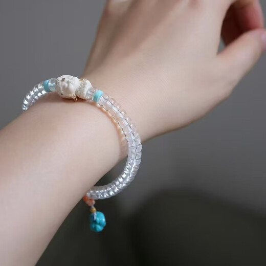 Excellent 6.5mm white crystal straight cut bracelet 18k gold with beads mammoth ivory tara ore turquoise