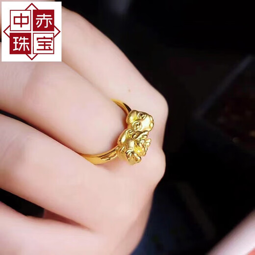 Zhongchi Gold Pixiu Ring 999 Pure Gold Couple Ring Leather New Style Transfer Bead Tail Ring Female Personalized Pure Gold Ring No. 8 1.45-1.55g