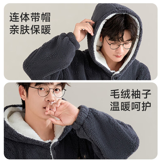 Pijamas Langsha para hombre, Otoño e Invierno, terciopelo coral, franela gruesa, felpa, camisón largo de una pieza, conjunto de ropa para el hogar