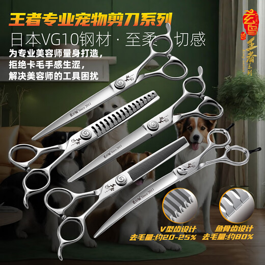 Xuanniao King Pet Grooming Scissors Straight Cut Curved Scissors Teeth Scissors Fish Bone Scissors Beautician Professional Shop Scissors Set VG10 King Professional Six-piece Set