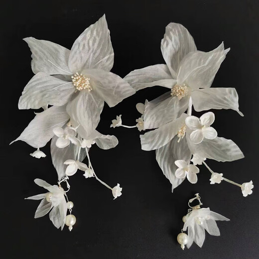 Kuxuan new super fairy rice apricot color bride head flower juan yarn hair clip and makeup wedding dress photo studio dream sweet accessories 30# side clip a pair