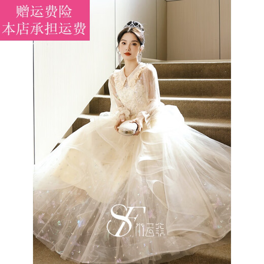 Fickan adult dress 18-year-old female adult girl 18th birthday annual party female banquet feeling slimming piano performance test, long champagne color 3XL