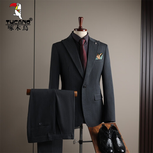 Woodpecker (TUCANO) suit men's suit slim Korean style professional suit suit men's business formal sense groom's wedding clothing dark gray (suit + trousers) XL/52