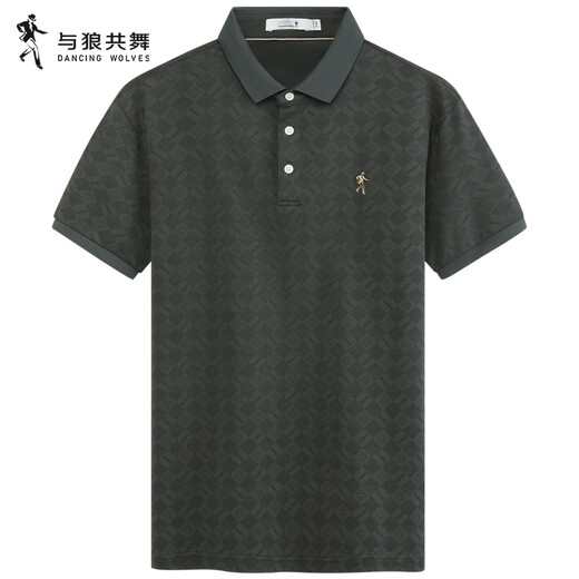 Baila con lobos tablero de ajedrez que contiene camiseta de manga corta con solapa de seda de morera para hombre 2025 verano nuevo polo transpirable jacquard 6191 gris verde 211 L (175)